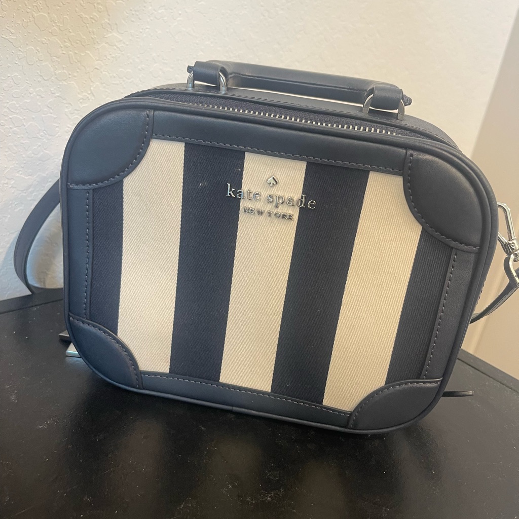 Kate Spade Black And Cream Striped Crossbody Bag
